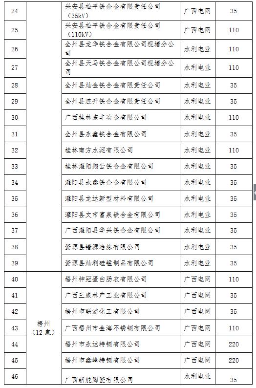 2017年廣西電力市場化交易電力用戶名單（第一批）