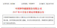 中國神華：1-8月發(fā)電量1747.9億千瓦時 同比增加12.2%