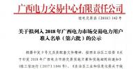 2018年廣西電力市場(chǎng)交易電力用戶準(zhǔn)入公示名單(第六批)