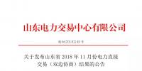 關于發(fā)布山東省2018年11月份電力直接交易（雙邊協(xié)商）結果的公告